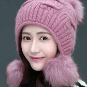 帽子女冬季韩版加绒兔毛帽护耳双层加厚毛线帽保暖时尚帽加厚