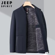 jeep中老年加绒外套男冬季中年爸爸加厚冬装，立领商务休闲夹克