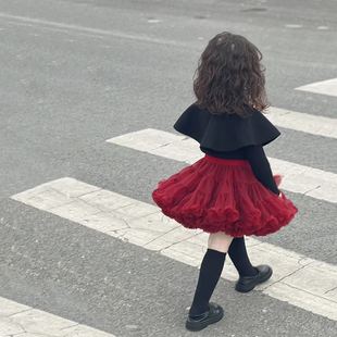 女童tutu裙秋冬季女宝宝短裙，半身裙儿童红色，公主裙洋气蓬蓬纱裙子