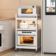 太空铝厨房置物架多层落地三层微波炉烤箱架子电器小家电带轮收纳