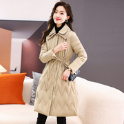 羽绒服女冬季2023年韩版气质收腰中长款复古系带轻薄女款外套