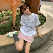 TENPSEN夏季创意手写字母短袖韩系百搭宽松男女款情侣国潮T恤