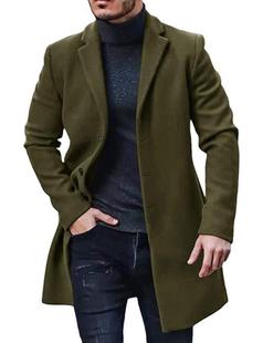 流行欧美风潮款气质熟男外套中长款纯色毛呢大衣男士黑色风衣