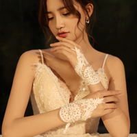 新娘手套半指白色婚纱礼服，珍珠蕾丝结婚礼时尚配件