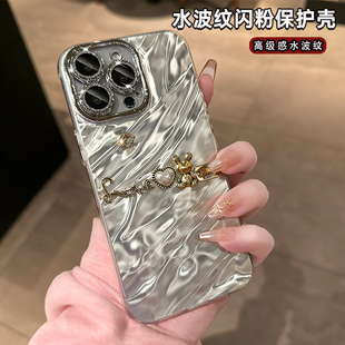 带闪粉镜头膜适用苹果15promax手机壳，iphone14高级感女款13pro炫彩，镭射硅胶防摔ip1211轻奢水钻小众潮牌