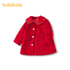 巴拉巴拉外套女幼童，春款时尚红色精致翻领中长款拜年服羊毛呢大衣