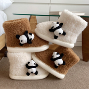 毛绒绒个性可爱熊猫冬季厚底东北棉靴女网红户外穿防滑保暖雪地靴