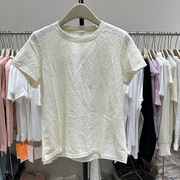立体暗花肌理感灯笼袖白色短袖t恤女夏季圆领宽松显瘦蕾丝衫