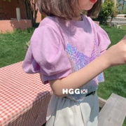 女童夏装假两件吊带上衣韩国儿童设计感短袖宝宝亮片泡泡袖t恤潮