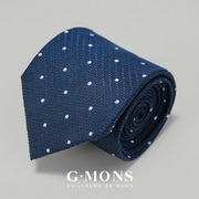 吉约蒙男士时尚休闲潮流，蚕丝领带深蓝色波点商务，正装新郎结婚领带
