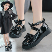 女童皮鞋韩版英伦风公主鞋，春秋2023软，底儿童鞋小女孩黑色单鞋