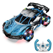 广盟GM2301漂移竞技遥控车炫酷灯光喷雾飘移充电玩具礼盒装蓝绿色