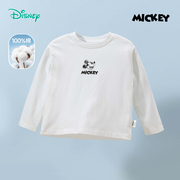 迪士尼童装男童纯白纯棉米奇长袖T恤