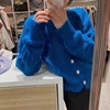 韩国东大门2023年秋冬复古宽松百搭洋气宝蓝色针织，毛衣开衫女