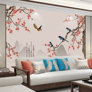 新中式花鸟墙纸客厅电视背景墙壁纸无缝影视墙布书房沙发壁布壁画