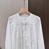 日系风格！日本密织棉 减龄钩花打揽 宽松圆领衬衫白色休闲衬衣薄