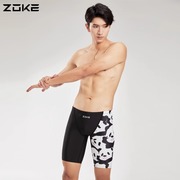 zoke洲克男士泳裤，五分熊猫专业游泳训练速干青少年比赛泳裤