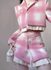 粉色甜美小香风时尚气质高级感格子外套设计感短裙拼接百褶两件套