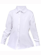 直供女童纯棉白色长袖衬衫中小学生春秋季加绒圆领幼儿园学院风衣