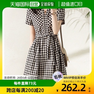 日本直邮privatebeach女士衬衫，连衣裙黑白格子短袖直筒裙宽松