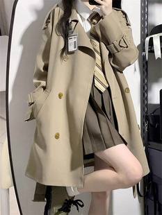 小个子风衣女2023春秋，韩系高级感黑色英伦，风中长短款大衣外套