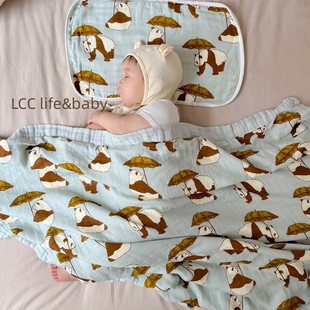 北欧cribpink竹棉四层纱布棉包巾，婴儿抱被宝宝盖毯新生儿襁褓巾