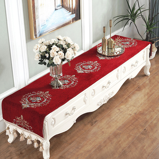 欧式电视柜桌布布艺电视柜，布喜庆(布喜庆)梳妆台茶几垫长方形红色结婚桌旗