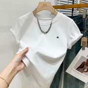 白色刺绣t恤女短袖2023夏季设计感别致显瘦纯棉半袖体恤上衣