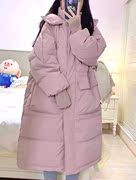 粉色连帽棉服外套女冬季韩系显瘦减龄加厚中长款过膝棉衣棉袄