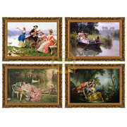 欧式宫廷人物壁画，仿真油画喷绘客厅装饰画，情侣欧洲古典贵族有框画