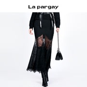 纳帕佳法式高腰雪纺包臀半身裙女2021长款显瘦黑色蕾丝鱼尾裙