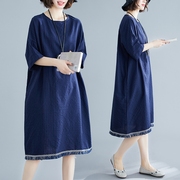 夏季新款2024韩版时尚宽松大码女装棉麻流苏连衣裙显瘦A字长裙子