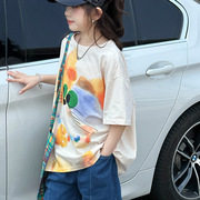15岁4儿童夏装韩版女童宽松短袖，t恤2024潮牌小女孩卡通半袖衫