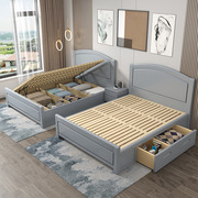 高档灰色实木床，1.8x1.9米1.35现代简约收纳高箱储物小户型儿童单