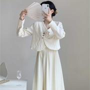 新中式国风白色长袖衬衫，吊带连衣裙女秋冬改良旗袍，伴娘服长裙套装
