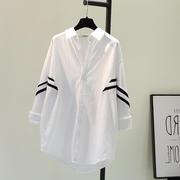 黑白条纹白色衬衫女春季韩版BF风中长款衬衣宽松休闲外套