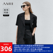 amii2023夏装条纹西装女时尚，套装甜酷短袖外套，休闲短裤两件套