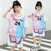 女童篮球服中国风儿童，足球服假两件短袖，24号科比球衣羽毛球服女生