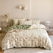 四件套纯棉100全棉床单被套，床上用品床笠款花卉，4件套夏季床品套件