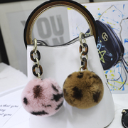 韩国豹纹毛球皮草挂件獭兔，毛毛球钥匙扣，女汽车钥匙链