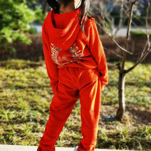 春秋男女童5岁6岁天鹅绒套装儿童休闲运动服，两件套宝宝外套裤子