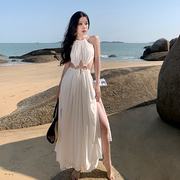 纯欲风性感设计感镂空白色吊带长裙超仙大摆海边度假沙滩连衣裙子