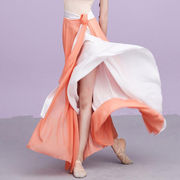 云娇玫瑰古典舞长裙一片式系带，围裙半身裙双色雪纺，裙双层舞蹈裙