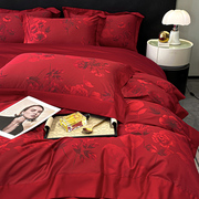 全棉结婚床上四件套浪漫红色玫瑰新婚庆喜被备婚陪嫁床单床笠床品