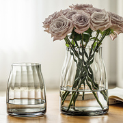 高级感轻奢花瓶摆件客厅，插花鲜花餐桌，网红干花透明玻璃水养玫瑰大
