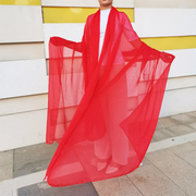 纯色雪纺沙滩巾女夏2米超大中国红丝巾长款红色纱巾百搭防晒披肩