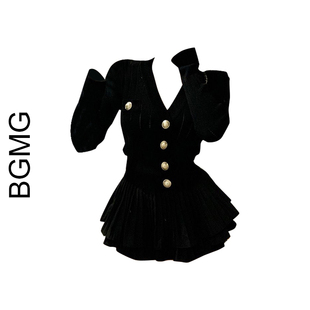 法式名媛套装女针织开衫外套上衣春季蓬蓬半身裙小香风黑色两件套