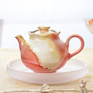 瓷盛元粉红窑变小茶壶，一人用单壶景德镇陶瓷茶具，家用泡茶茶壶套装