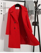 红色毛呢大衣中长款秋冬季新年韩版修身加棉加厚呢子外套女结婚