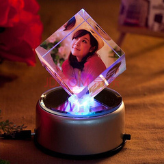 DIY创意生日礼物发光音乐旋转水晶魔方照片定制送男女友